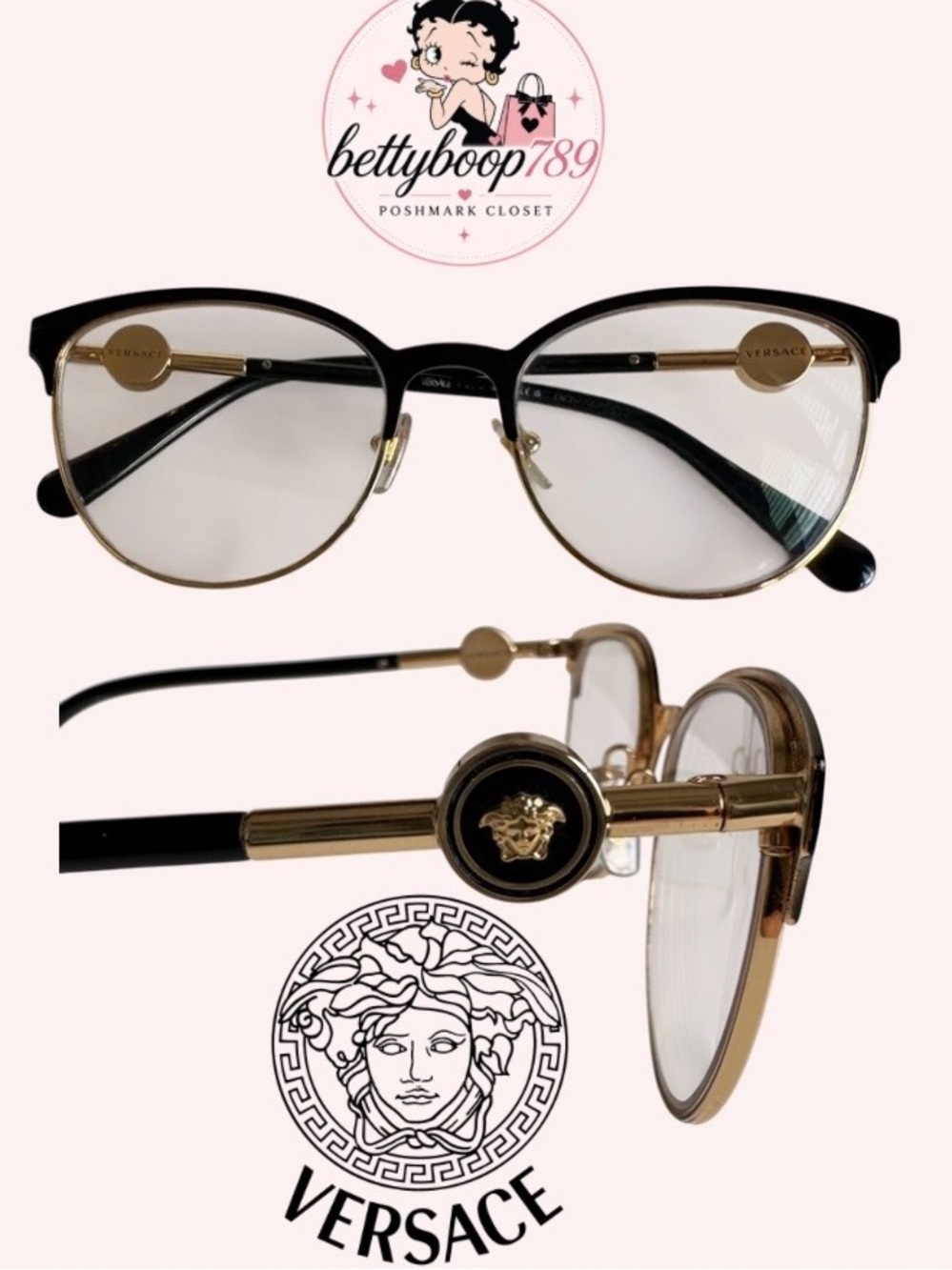 Versace Black and Gold Cat-Eye Optical Glasses with Medusa Accent